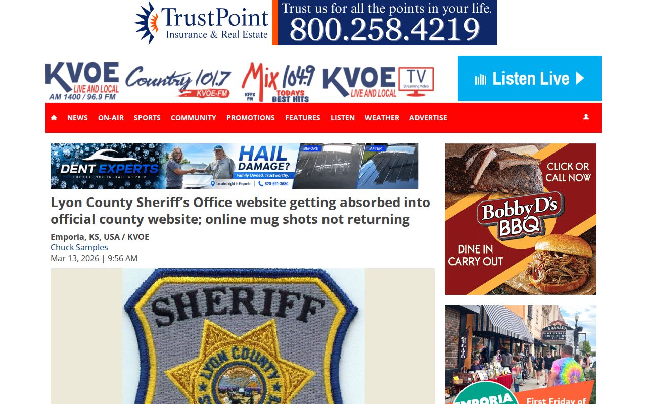 KVOE report on Lyon County booking photo publication