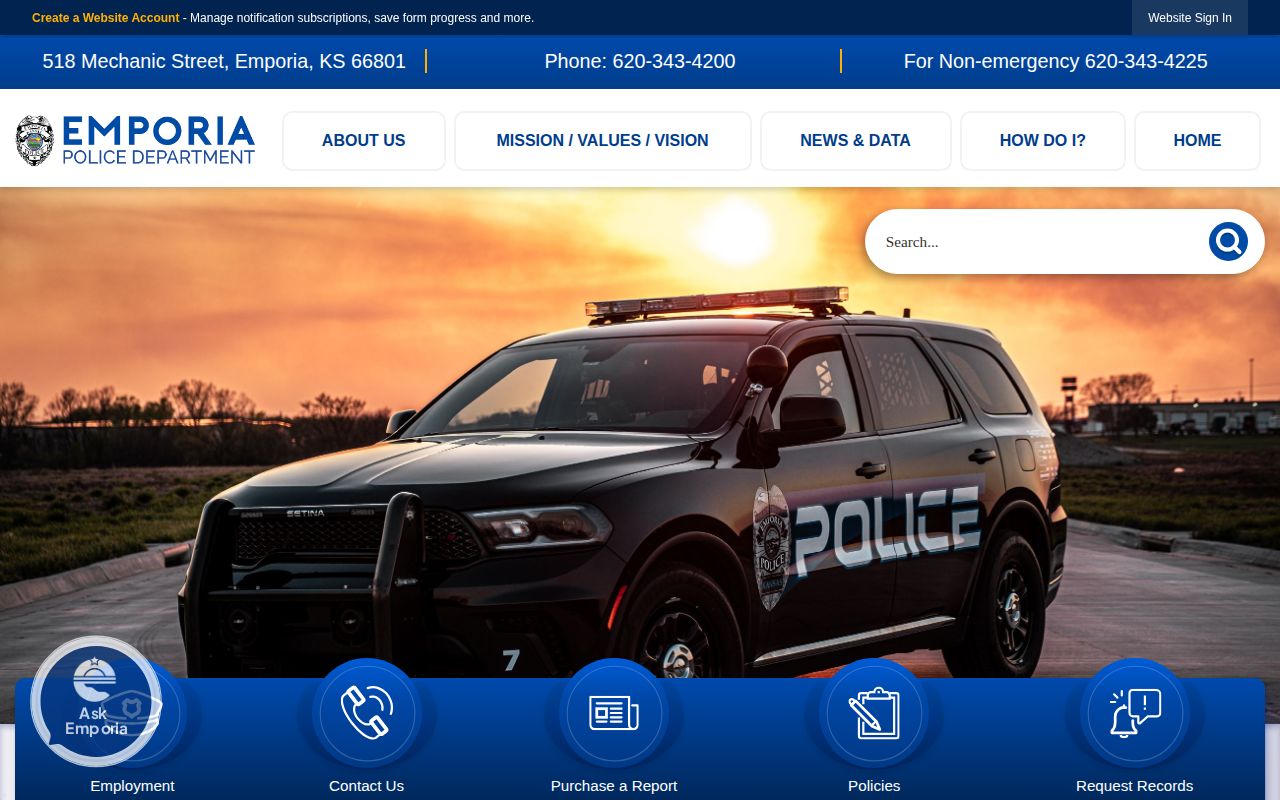 Emporia Police Department arrest records source in Lyon County